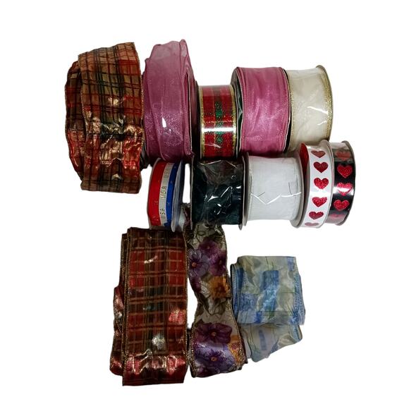 🎗️🎀Vintage Ribbon Bundle Valentine Christmas Patriotic Floral10 Rolls + Extras - Picture 8 of 11